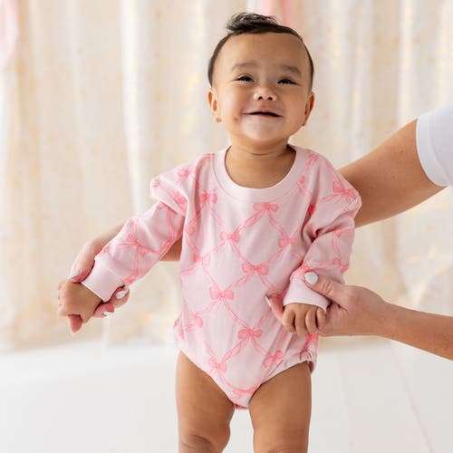 Sweet Wink Girls' Bow Trellis Long Sleeve Romper - Baby In Pink