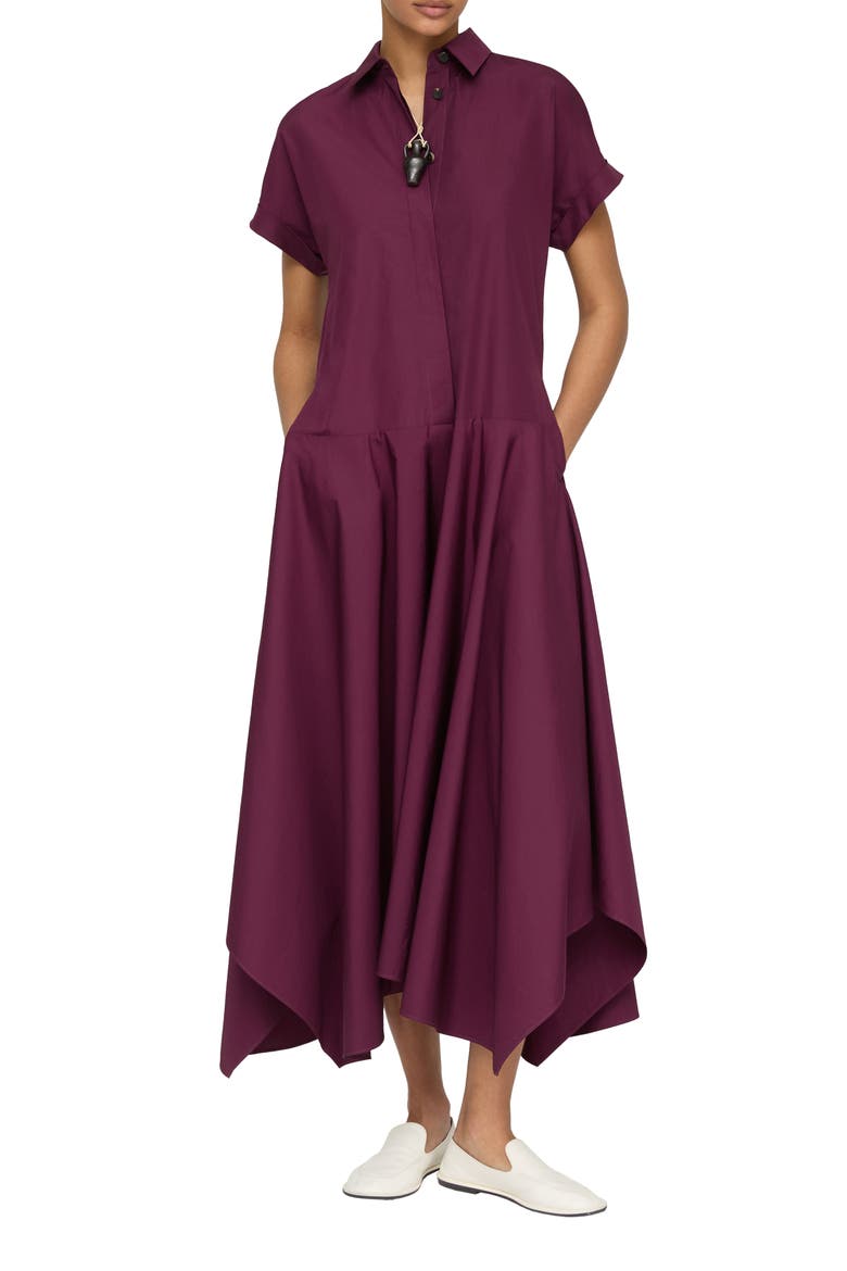 Drop Waist Organic Cotton Poplin Midi Shirtdress, Main, color, VIOLET ASH