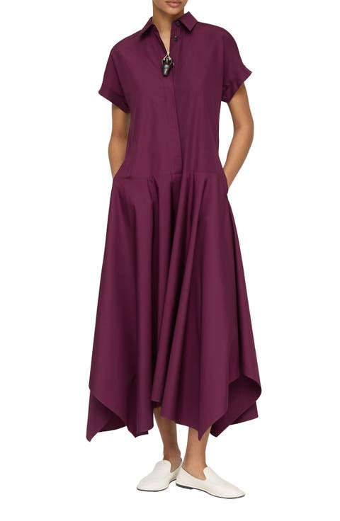Drop Waist Organic Cotton Poplin Midi Shirtdress