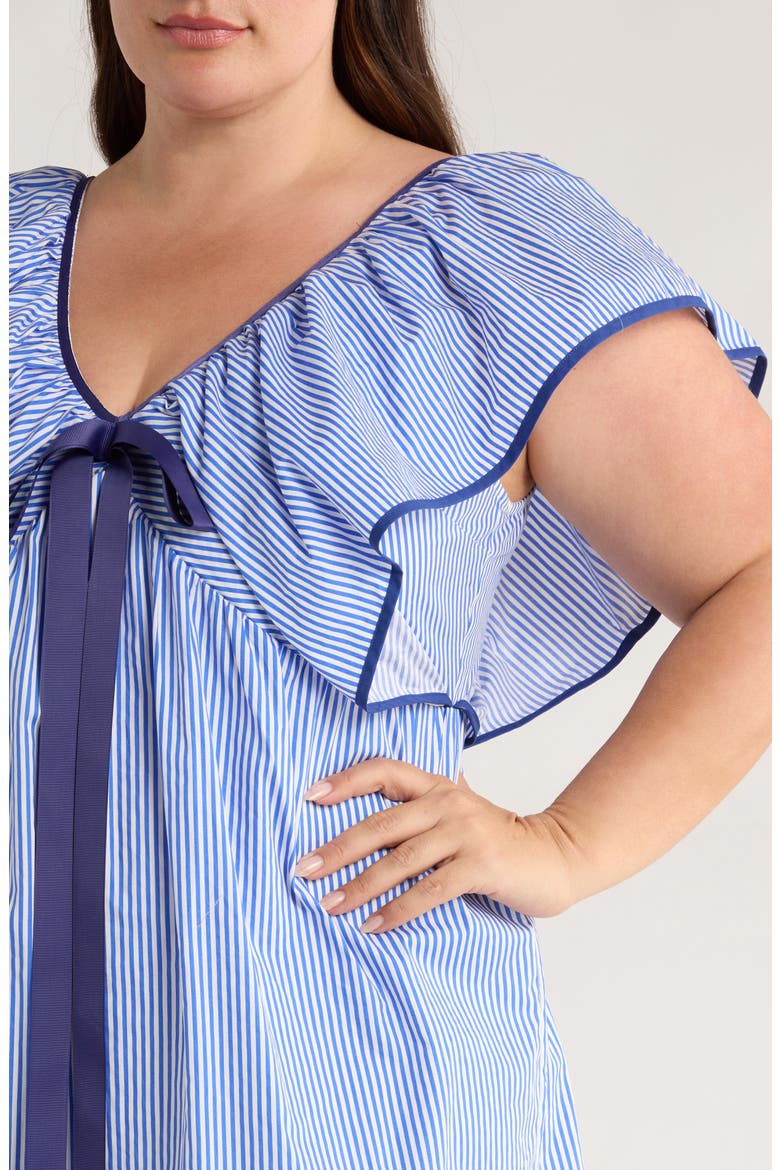 Sherah Striped Cotton Babydoll Minidress, Alternate, color, BLUE/ WHITE