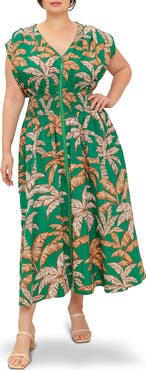 FLYING TOMATO Palm Zip Front Maxi Dress