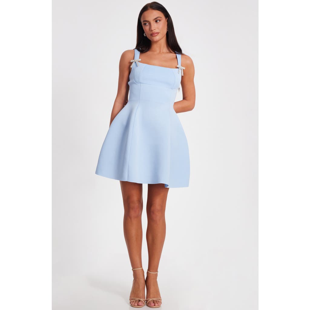 Quiz Scuba Foam Mini Dress With Diamante Bow Detail In Pale Blue