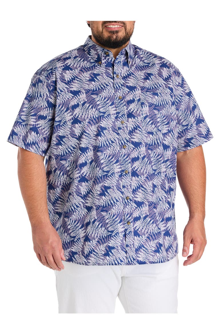 Big & Tall Easy-Care Fern Patterned Sport Shirt, Main, color, BLUE MULTI