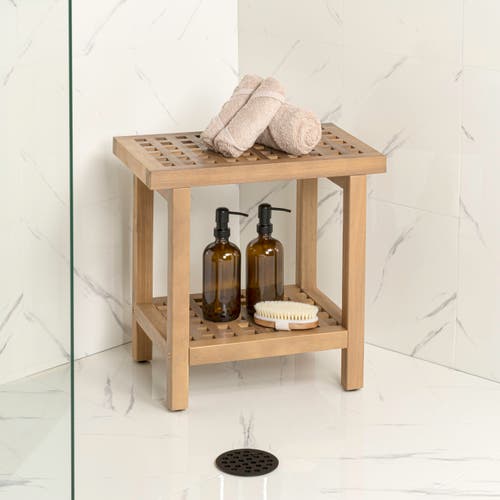 Jonathan Y Armin 18.1" Modern Classic Grid Slat Solid Acacia Wood Indoor/outdoor Shower Stool In Brown
