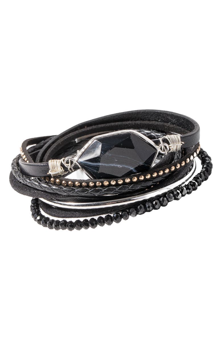 SAACHI Double Wrap Bracelet, Main, color, Black