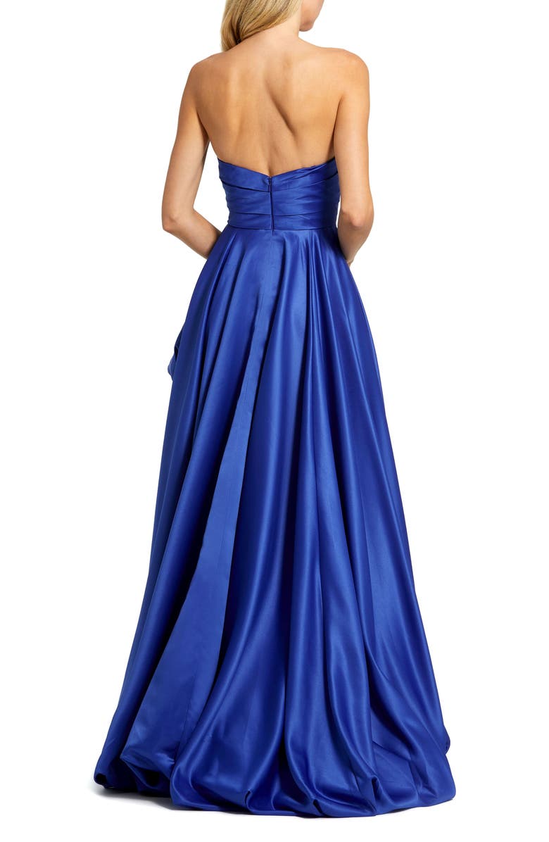 Mac Duggal Asymmetrical High Low Strapless Ruched Gown, Alternate, color, Cobalt