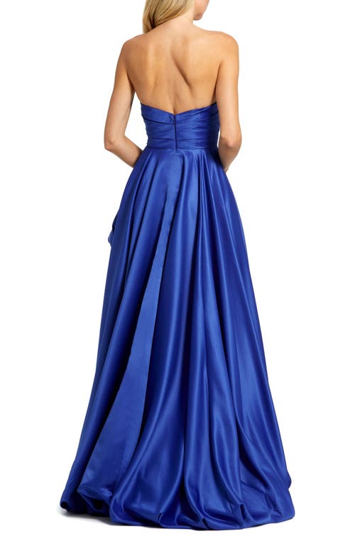 Mac Duggal Asymmetrical High Low Strapless Ruched Gown In Cobalt