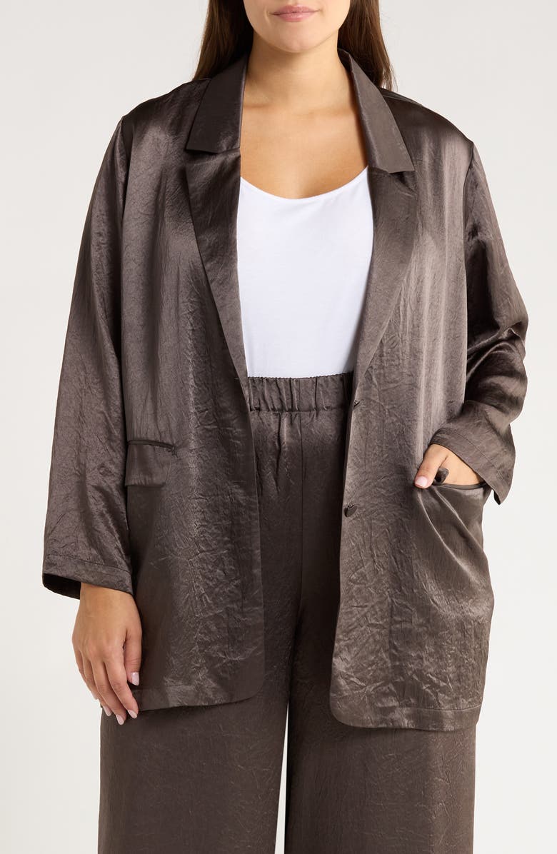 Eileen Fisher Crinkled Satin Blazer, Main, color, Rye