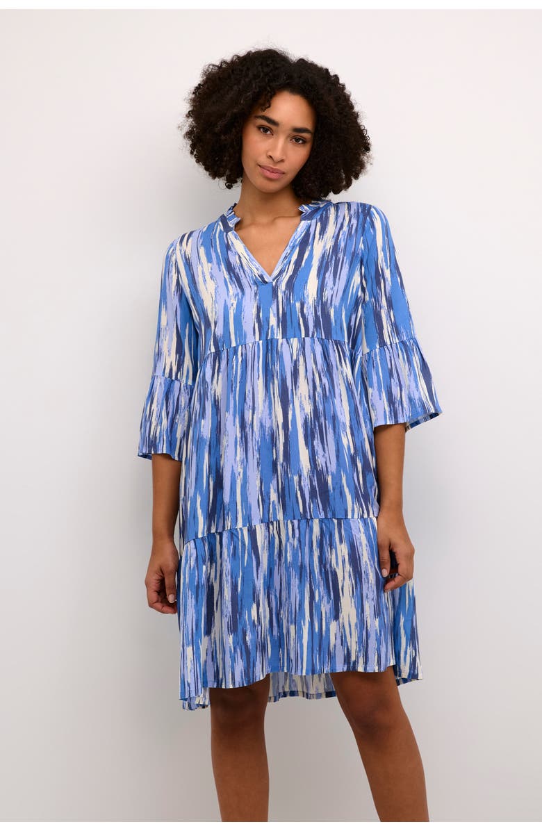 Kaffe Arina 3/4 Sleeve A-Line Fit Dress, Alternate, color, Blue Abstract Print