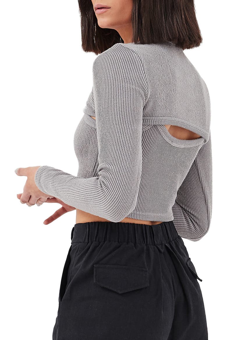 Gabrielle Two-Piece Arm Warmer Crop Top, Alternate, color, GREY
