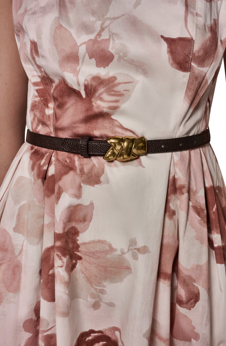 Donna Karan New York Floral Belted Stretch Cotton Dress, Alternate, color, Snow Petal Multi