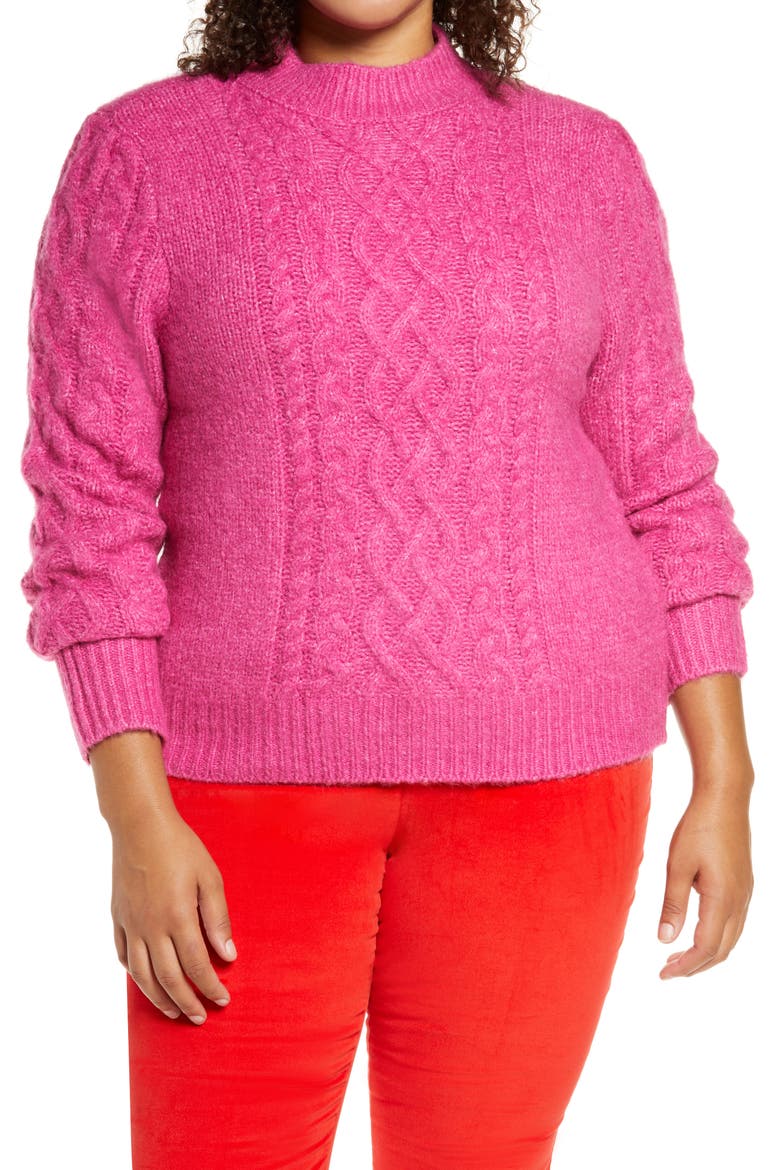 x Atlantic-Pacific Mock Neck Cable Knit Sweater, Main, color, PINK CYCLAMEN