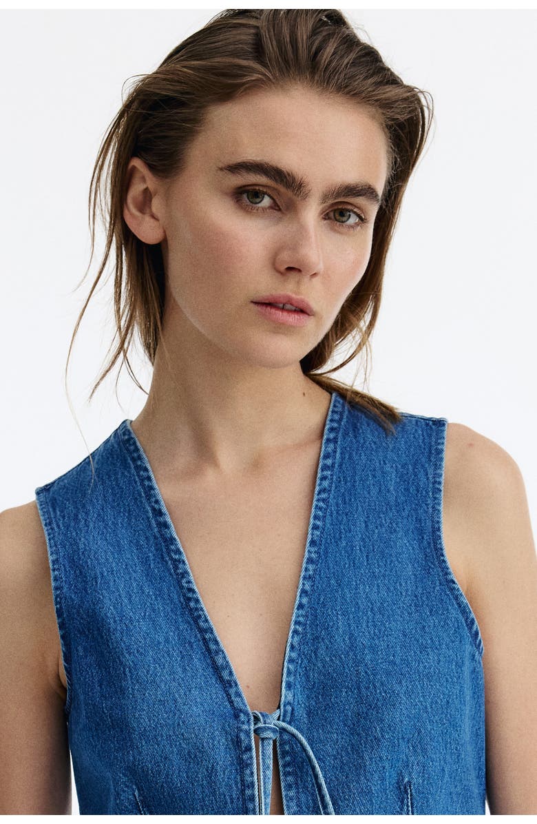 H&M Tie-front Denim Waistcoat, Alternate, color, Denim Blue