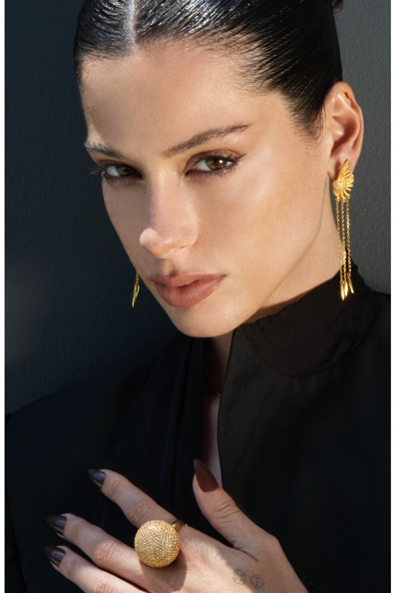 Art Deco Fan Tassel Drop Earrings, Alternate, color, Gold