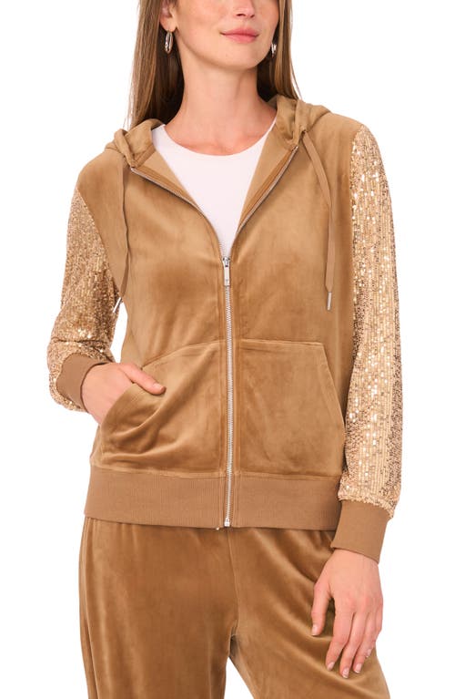 Vince Camuto Sequin Sleeve Hoodie In Brown