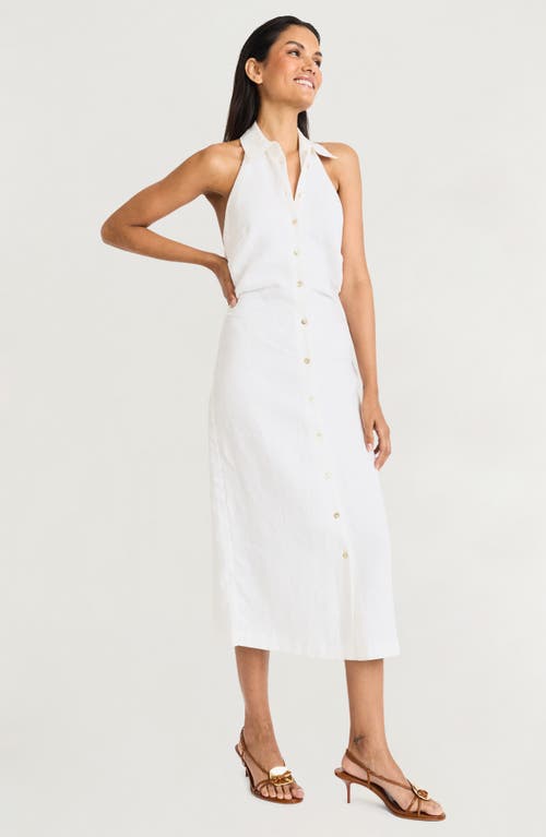 The Good Journey Sleeveless Linen Blend Halter Shirtdress In White