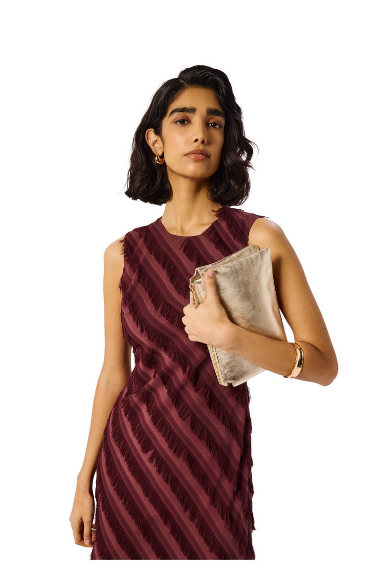 Fringe Textured Sleeveless Midi Dress, Alternate, color, Brown