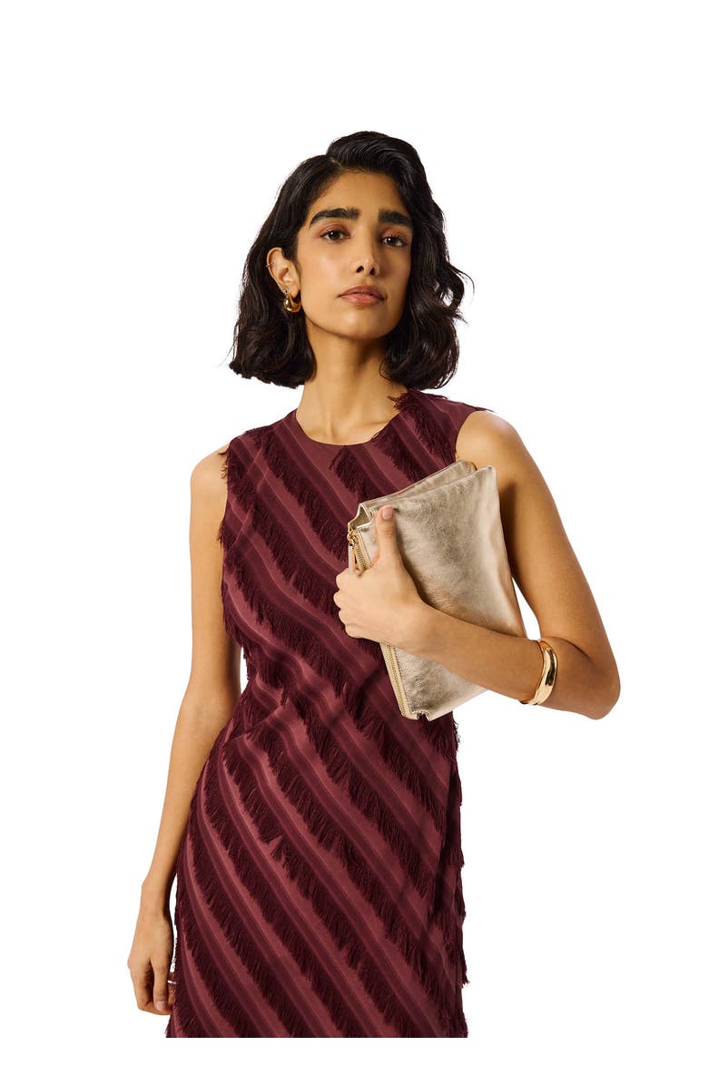 22454328 Fringe Textured Sleeveless Midi Dress, Alternate, color, Brown