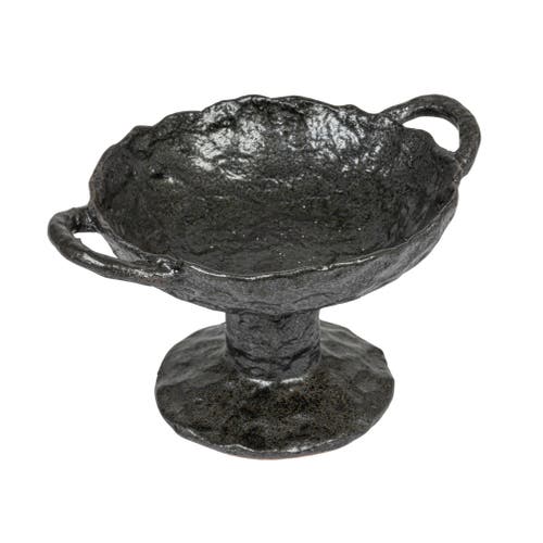Storied Home Stoneware Footed Plate With Handles And Reactive Glaze In Black