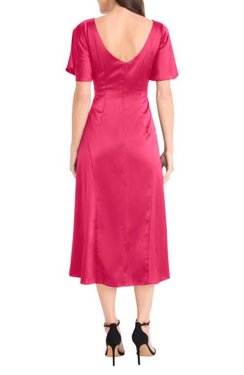 Maggy London Flutter Sleeve Ruched Satin Midi Dress In Pink