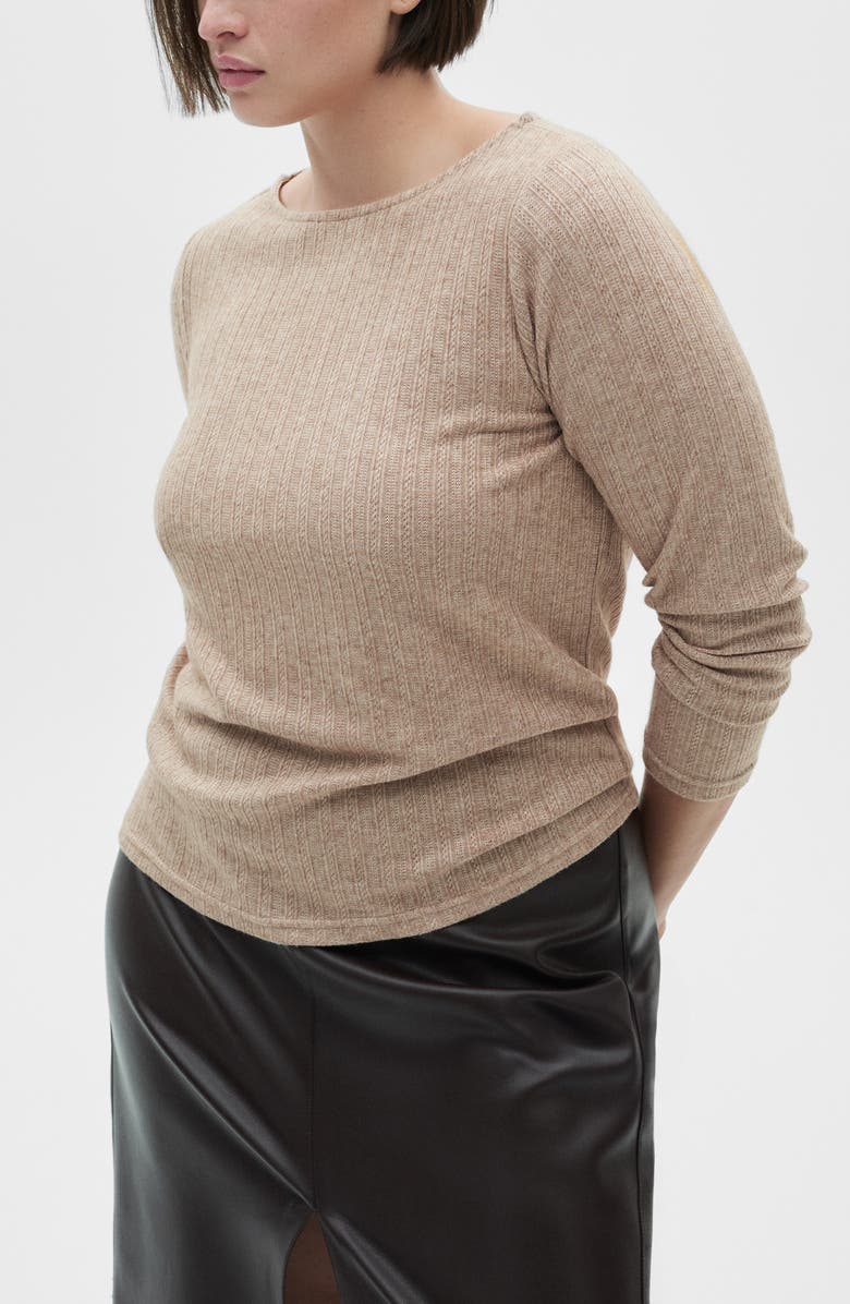 MANGO Pointelle Long Sleeve T-Shirt, Alternate, color, Light/ Pastel Brown