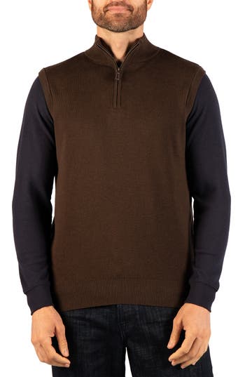 Tailorbyrd Quarter Zip Sweater Vest In Brown