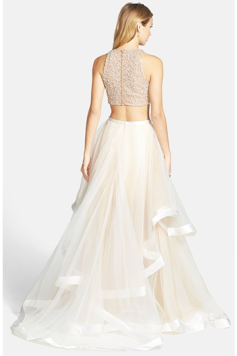 Beaded Top & Organza Two-Piece Ballgown, Alternate, color, WHITE/ NUDE