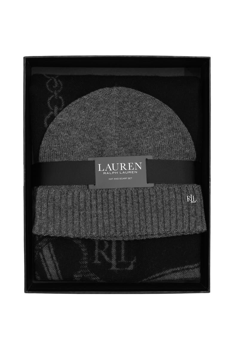 Equestrian Woven Scarf And Knit Hat Gift Set, Alternate, color, Black