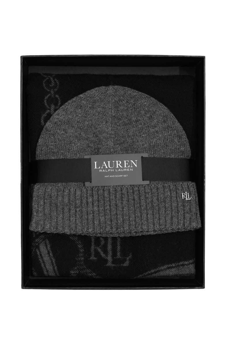 Lauren Ralph Lauren Equestrian Woven Scarf And Knit Hat Gift Set, Alternate, color, Black