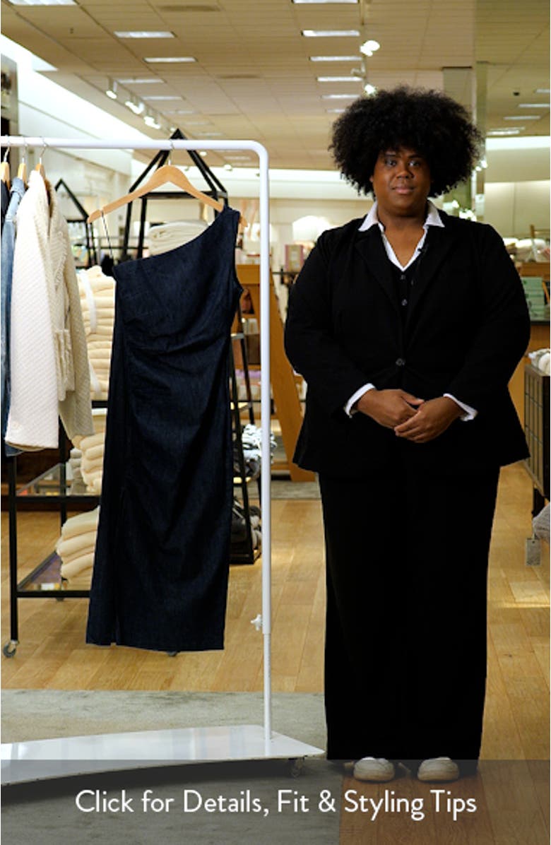 Asymmetric Nonstretch Denim Midi Dress, sales video thumbnail