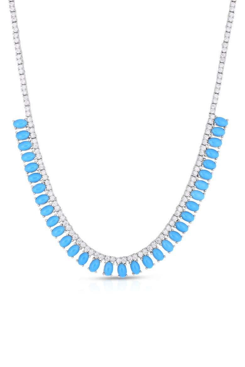 Faux Turquoise Crystal Tennis Necklace, Main, color, SILVER