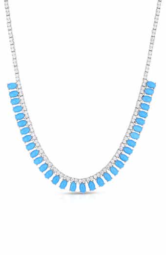 CHLOE AND MADISON Faux Turquoise Crystal Tennis Necklace