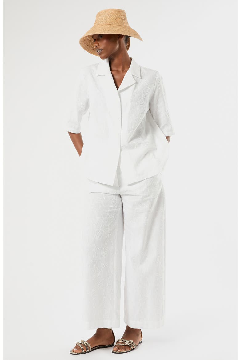 Visino Embroidered Linen & Cotton Camp Shirt, Alternate, color, OPTICAL WHITE
