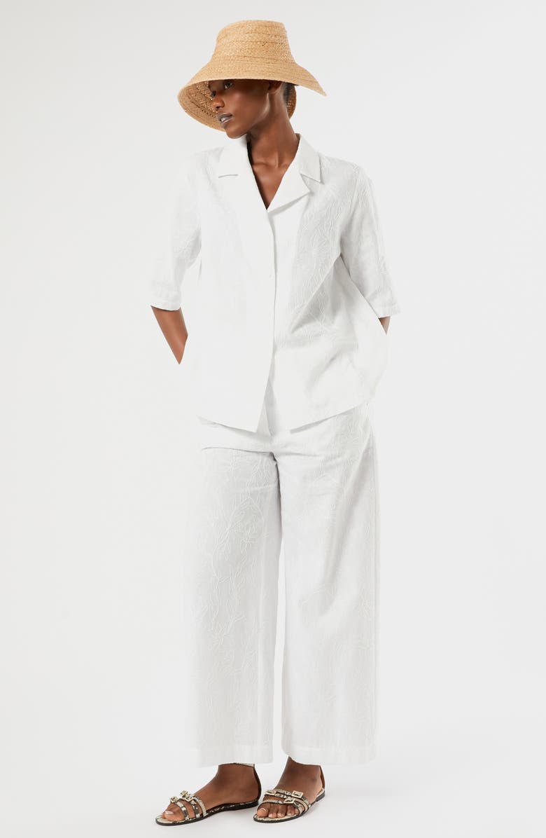 Marina Rinaldi Visino Embroidered Linen & Cotton Camp Shirt, Alternate, color, Optical White