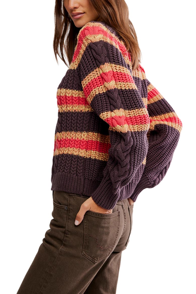 Frankie Stripe Cable Stitch Cotton Sweater, Alternate, color, CHOCOLATE COMBO