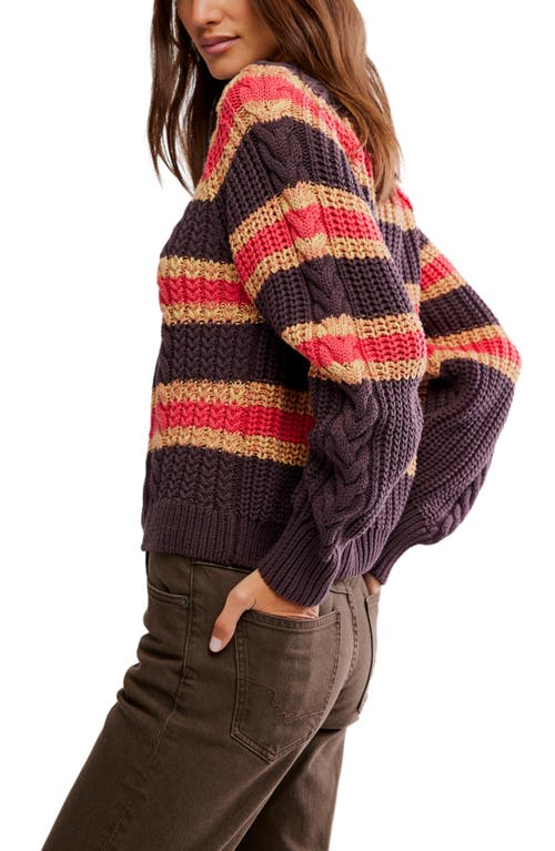 Free People Frankie Cable Striped Pullover Chocolate Combo In Brown