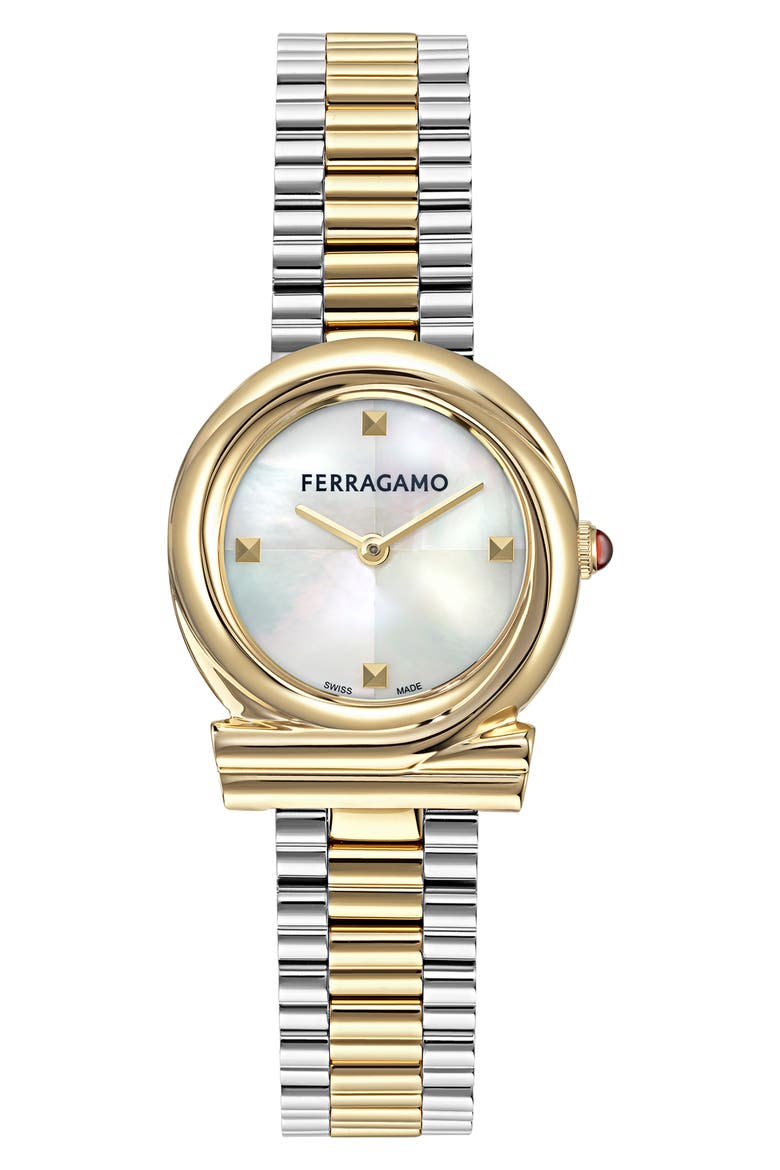 Gancini Twisted Two-Tone Bracelet Watch, 28mm, Main, color, TWO TONE
