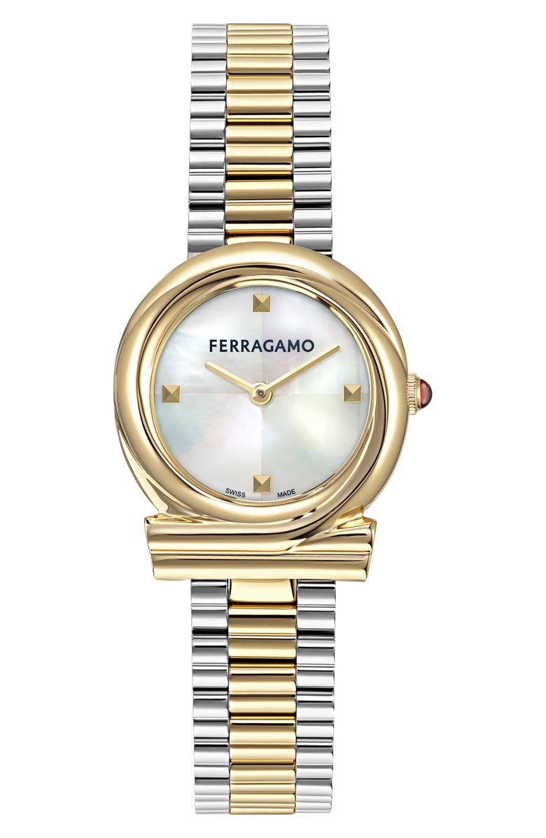 FERRAGAMO Gancini Twisted Two-Tone Bracelet Watch, 28mm, Main, color, 