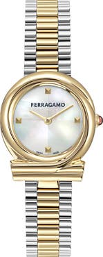 FERRAGAMO Gancini Twisted Two-Tone Bracelet Watch, 28mm
