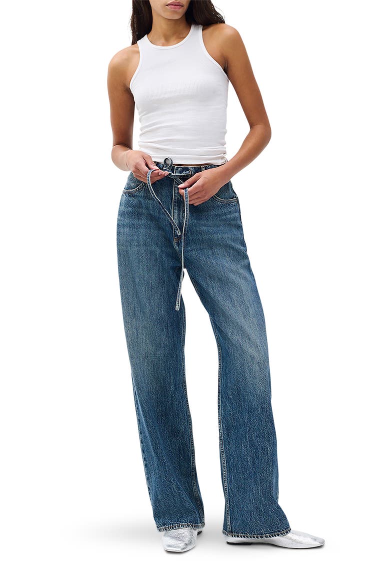 Phoebe Drawstring Waist Wide Leg Jeans, Alternate, color, DELCAN