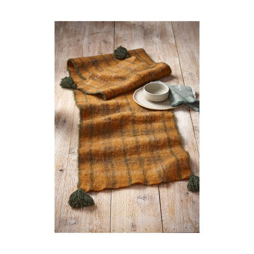 Tag Warm Wishes Mohair Plaid Table Runner Yellow Wool Spring Decor In Green