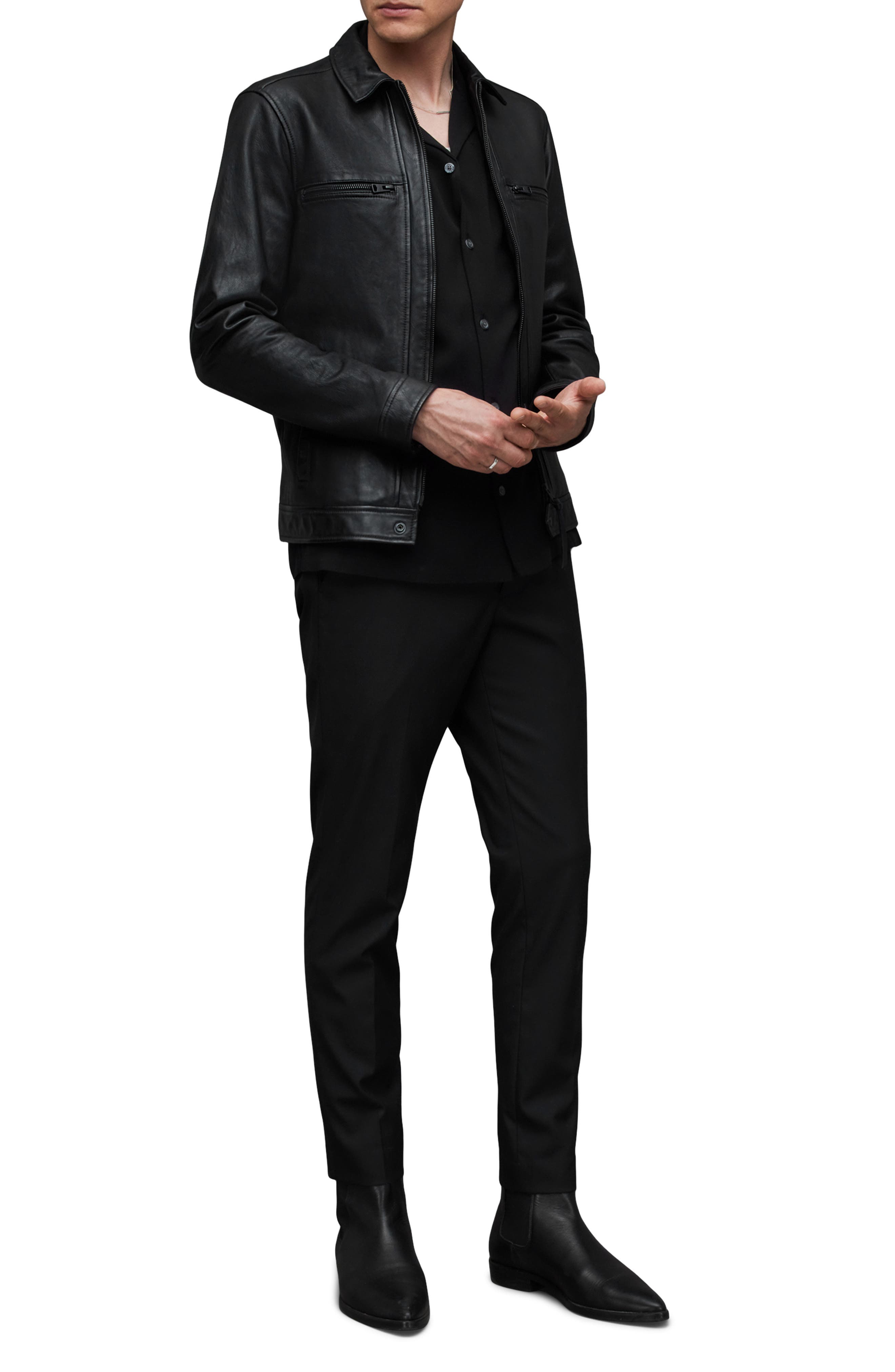 AllSaints Luck Slim Fit Leather Jacket — фото 7