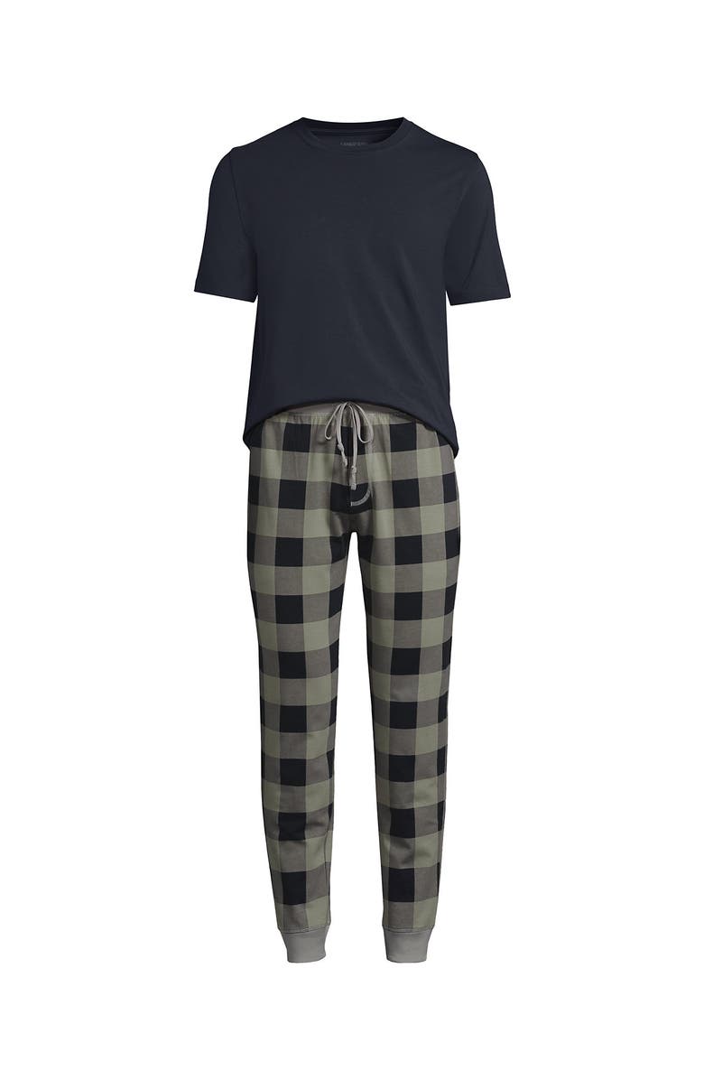 Lands' End Knit Jersey Pajama Sleep Set, Alternate, color, Light Steel Gray Buffalo Check