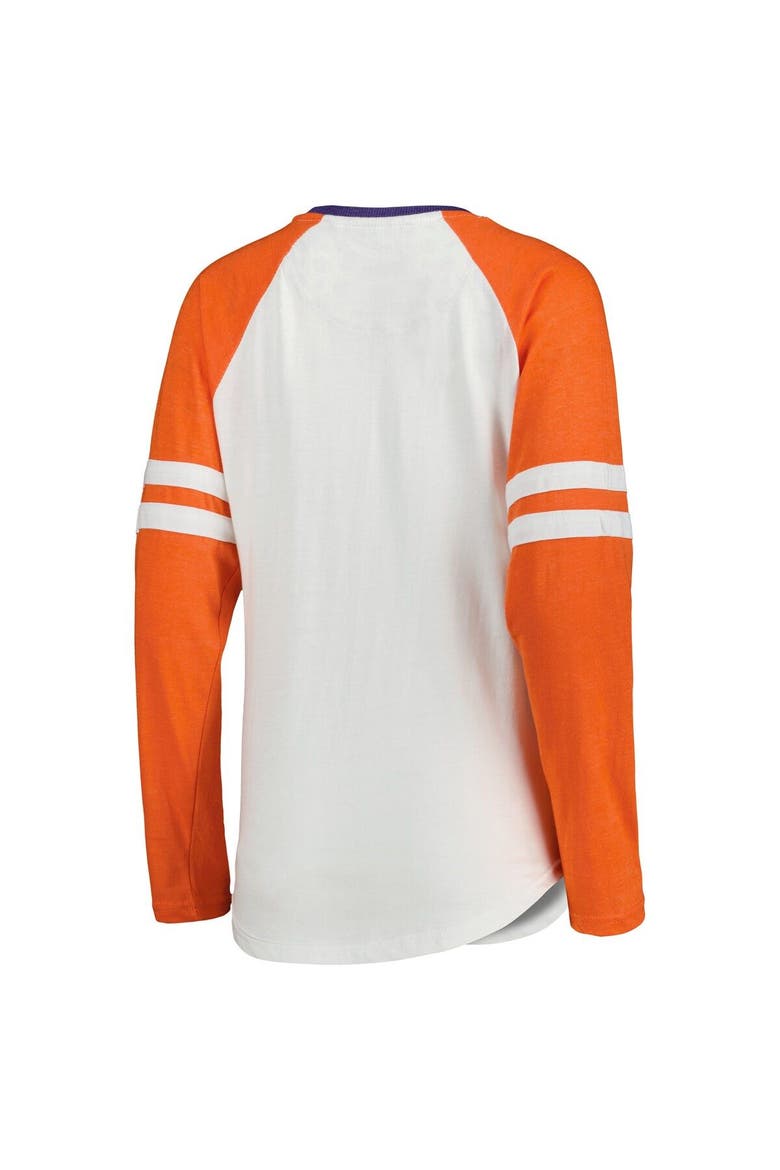Women's Pressbox White/Orange Clemson Tigers Brooking Sleeve Stripe Raglan Long Sleeve T-Shirt, Alternate, color, White