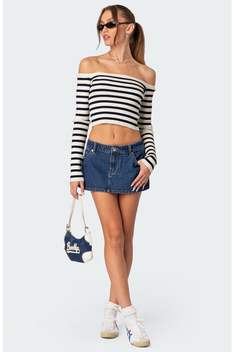 Miranda Stripe Rib Off the Shoulder Long Sleeve Knit Crop Top, Alternate, color, MIX