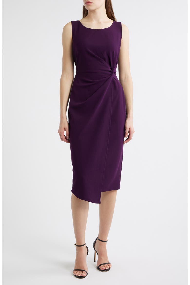 Side Knot Sleeveless Sheath Midi Dress, Main, color, AUBERGINE