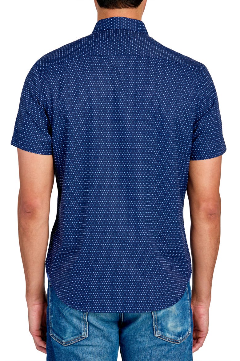 Slim Fit Microdot Short Sleeve 4-Way Stretch Performance Button-Down Shirt, Alternate, color, NAVY