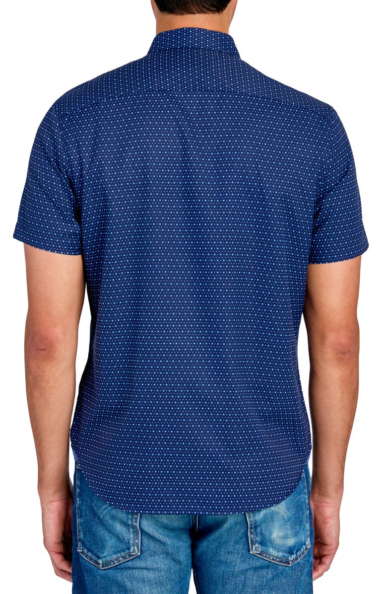 CONSTRUCT Slim Fit Microdot Short Sleeve 4-Way Stretch Performance Button-Down Shirt, Alternate, color, Navy