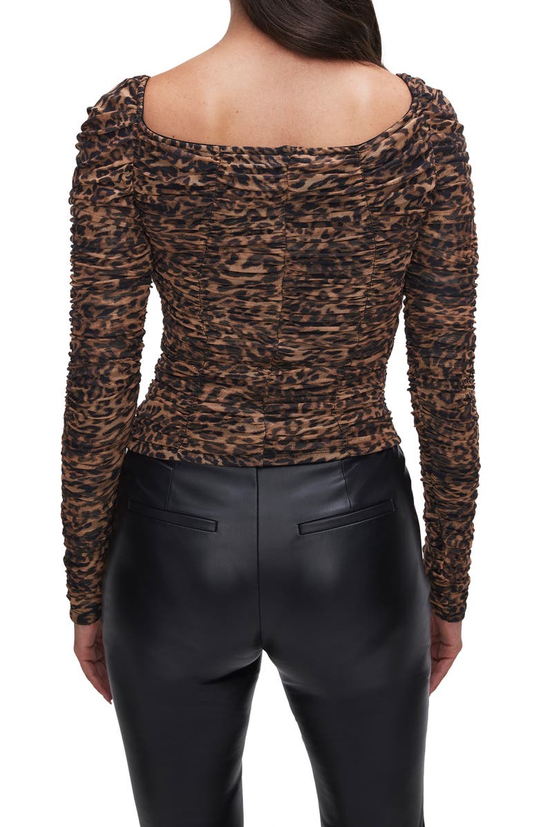 Good American Mesh Ruched Top, Alternate, color, Wild Leopard003