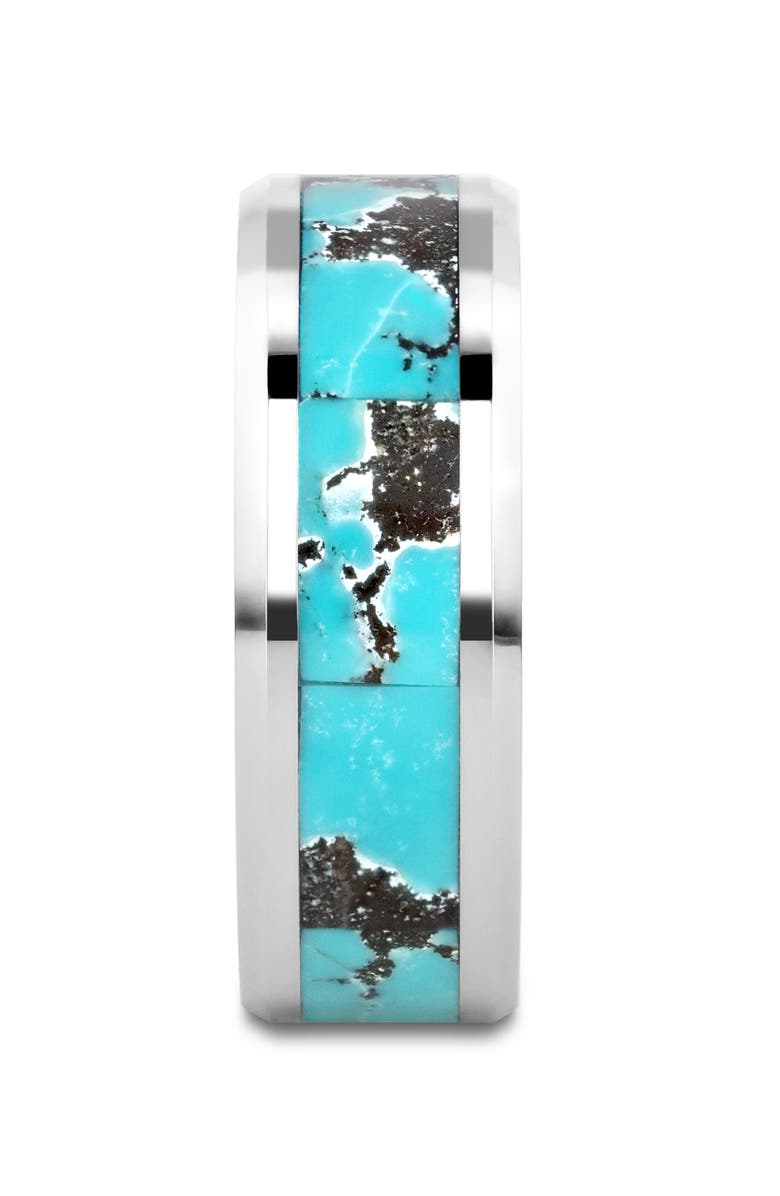 Larson Jewelers Turkis Spider Web Inlay Tungsten Carbide Ring, Alternate, color, Turquoise Inlay